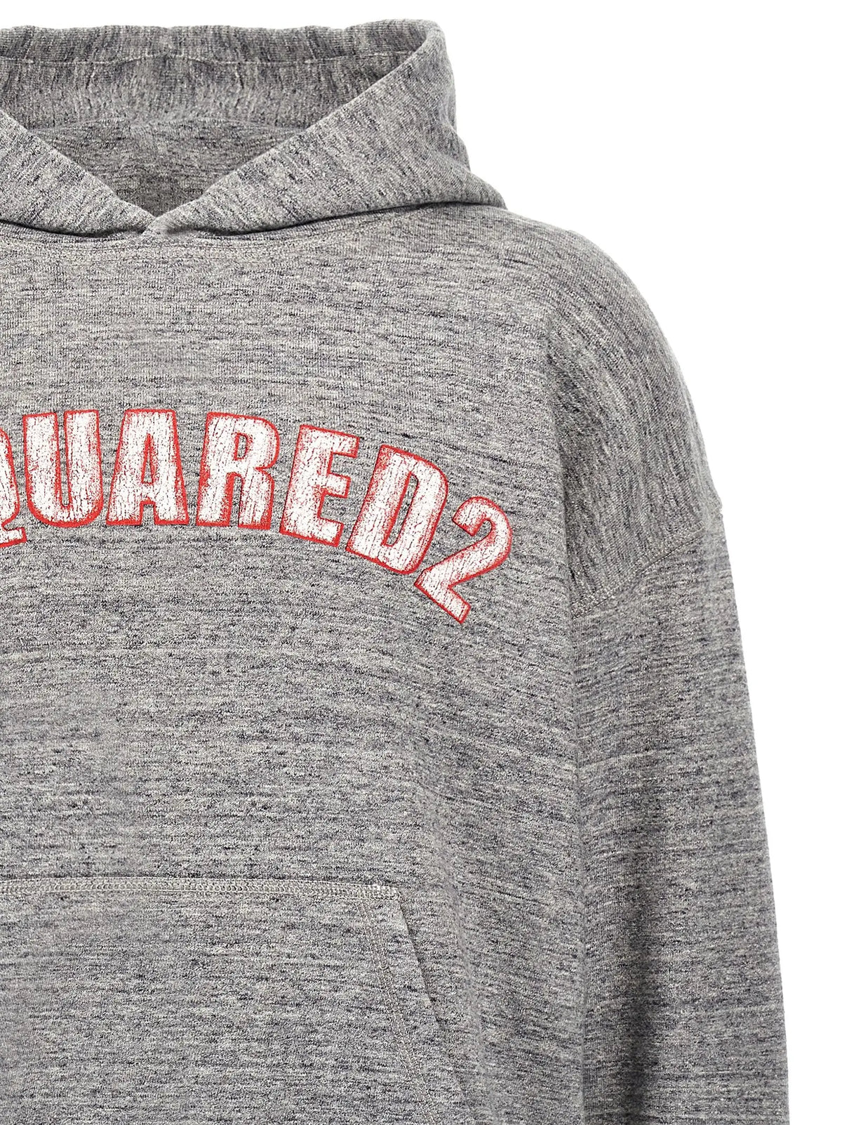 Sweatshirt dsquared² gris en coton avec logo rouge brodé dsquared2 sur la poitrine en tissu chiné