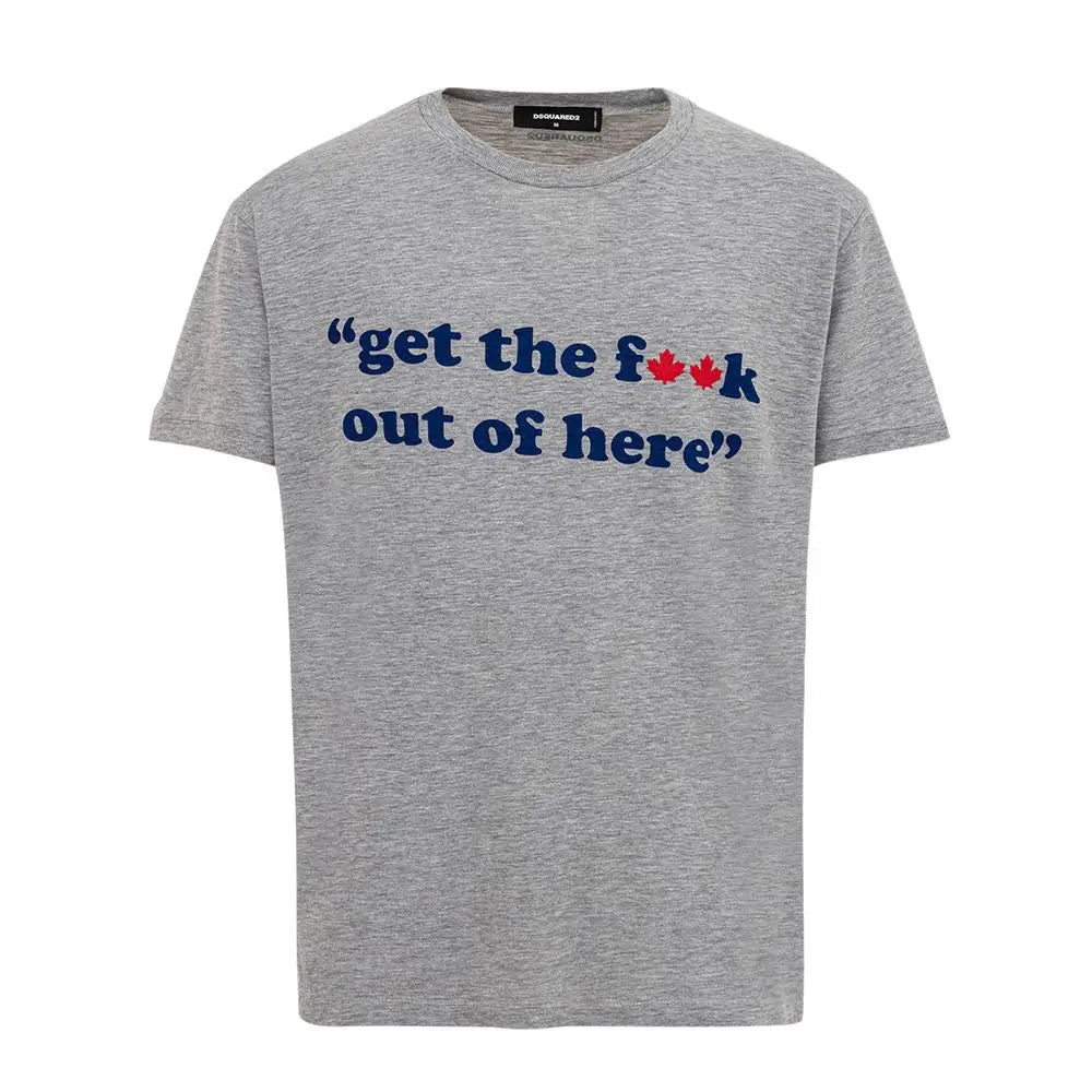 T-shirt dsquared² en coton gris chiné avec motif feuille d’érable bleu marine et rouge get the fuck out of here