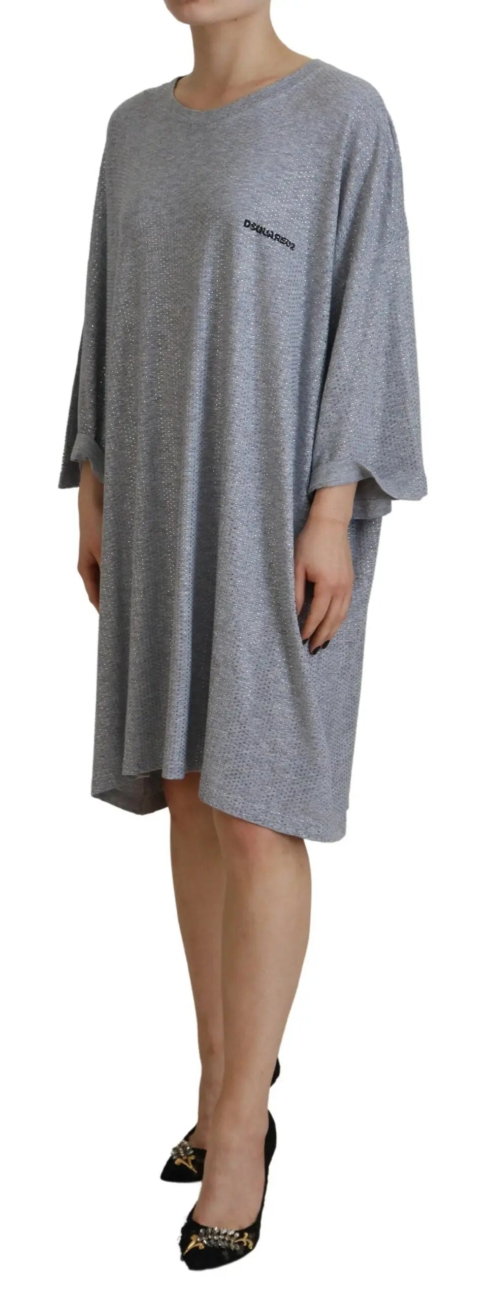 Robe t-shirt oversize grise en coton avec motif texturé subtil et logo dsquared² brodé noir sur la poitrine
