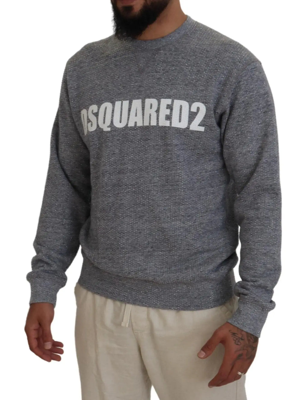 Sweatshirt dsquared2 gris chiné avec lettrage blanc audacieux et embellissements en cristaux pour homme