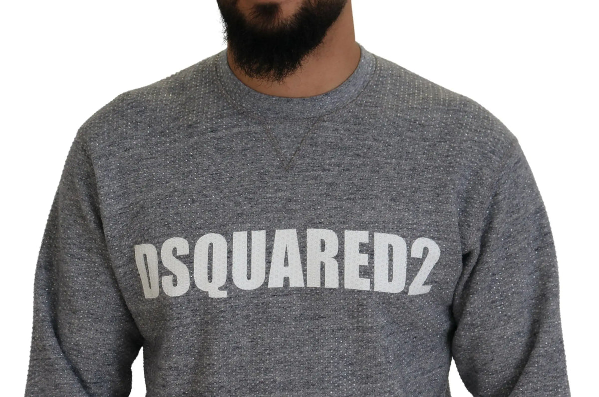 Sweat-shirt dsquared² gris chiné avec lettrage blanc dsquared2 en gros sur la poitrine et embellissements cristal