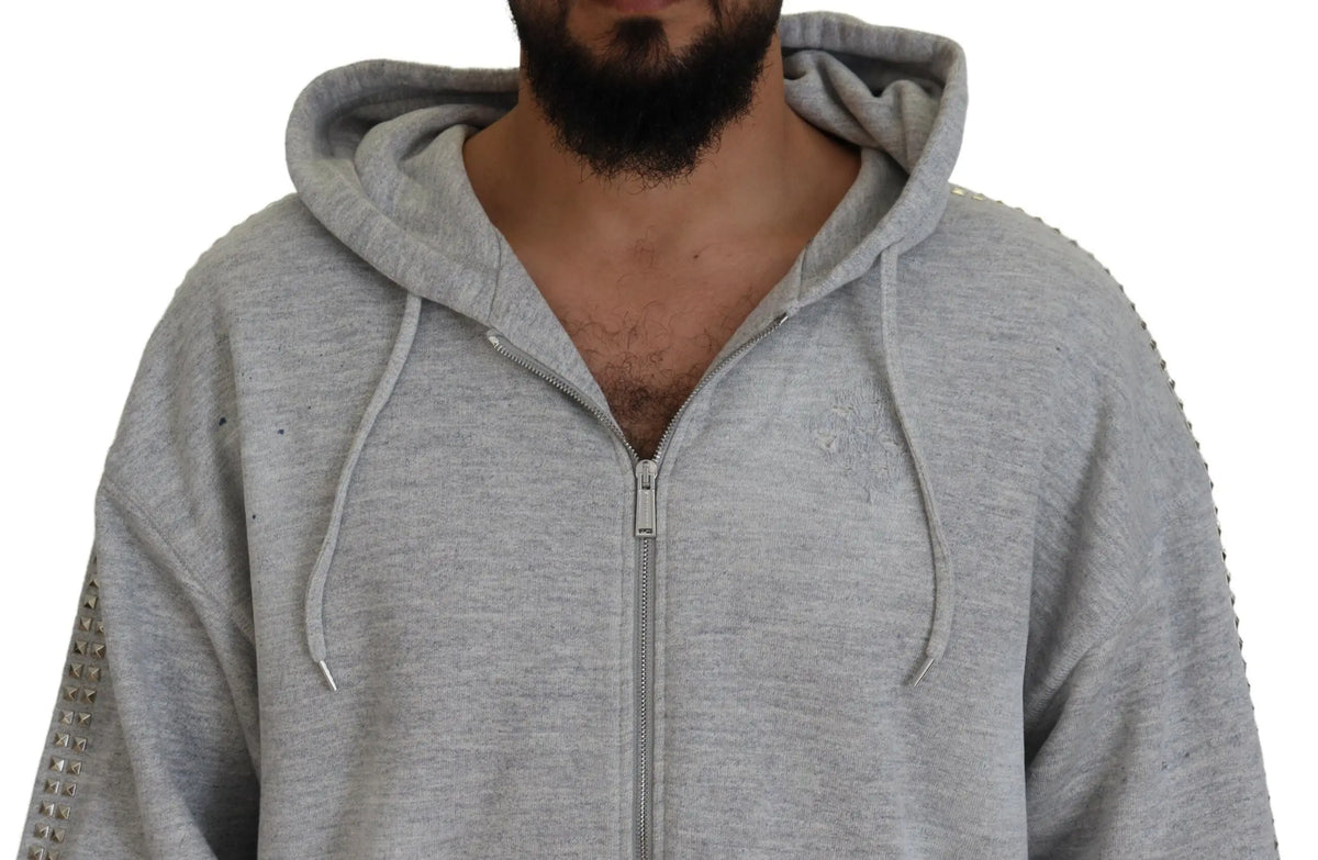 Sweat à capuche gris dsquared² en molleton avec zip et embellissements en cristaux sur les manches
