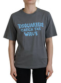 T-shirt dsquared² gris en coton avec logo et graphique bleu clair catch the wave manches courtes col rond