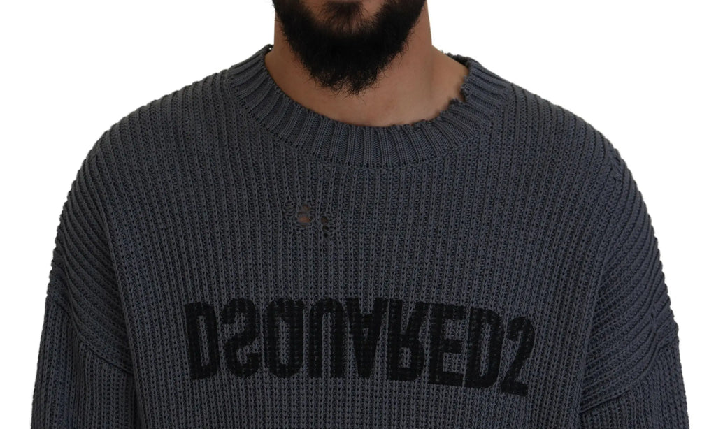 Pull à col rond pour homme dsquared² gris en maille côtelée avec logo noir dsquared2 sur la poitrine