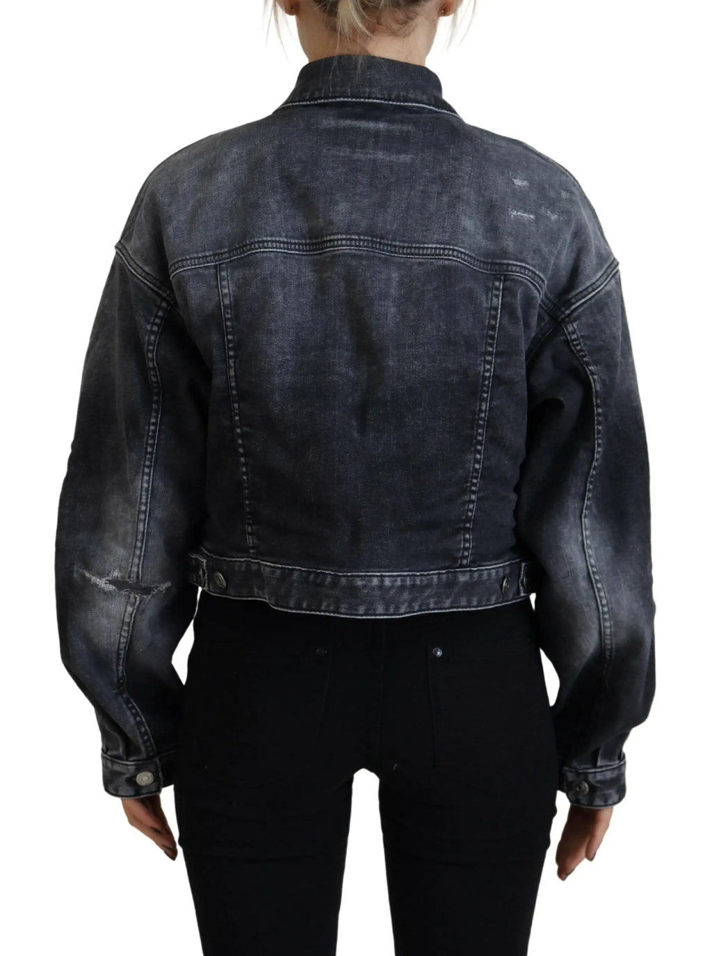 Veste en denim gris foncé Dsquared² cropped en coton délavé avec détails usés et coutures visibles
