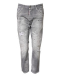 Jeans tapered mi taille gris délavé en denim avec effet usé et éclaboussures blanches signé dsquared²