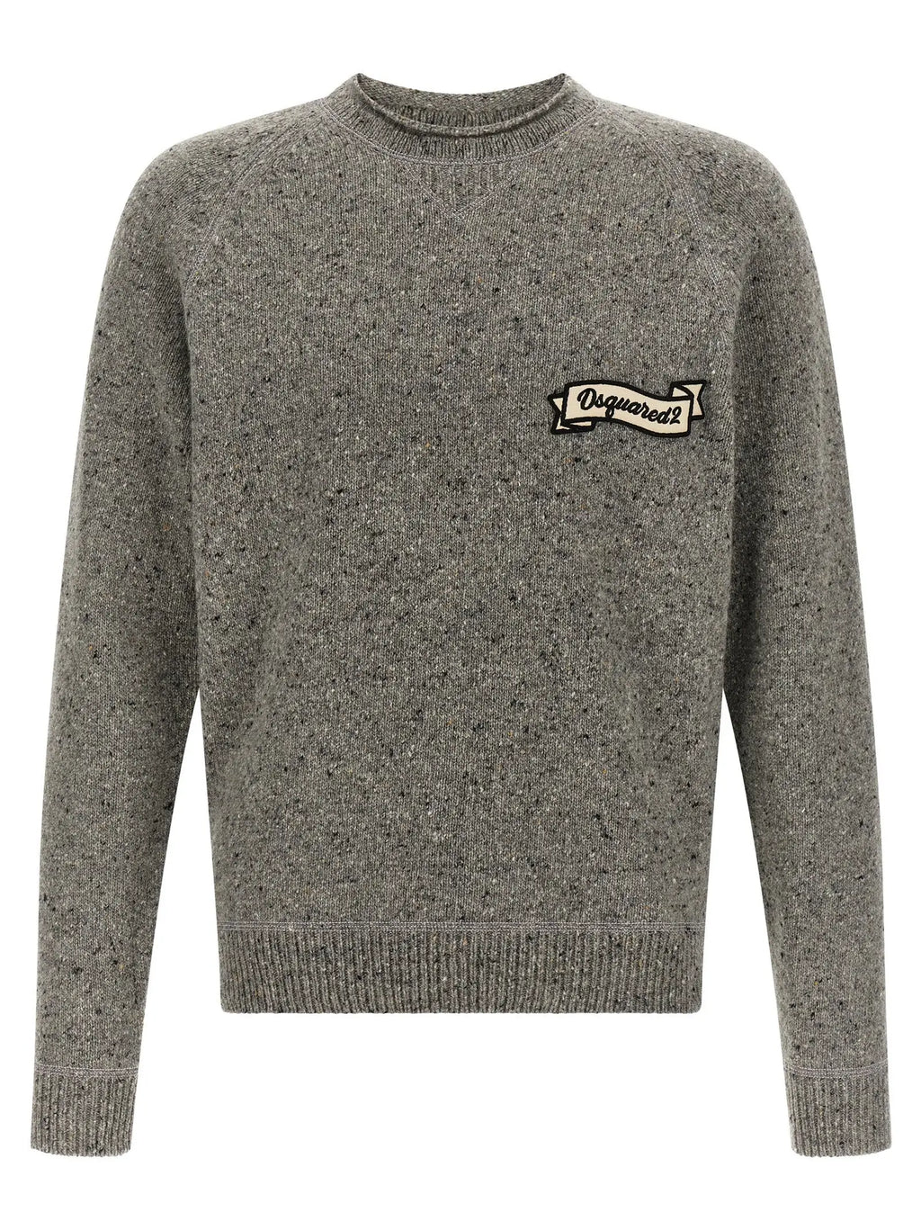Cardigan en laine dsquared² gris avec col rond côtelé et logo brodé sur la poitrine gauche