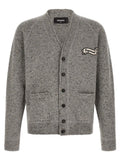 Cardigan en laine gris dsquared² avec boutons noirs et logo brodé blanc sur la poitrine gauche