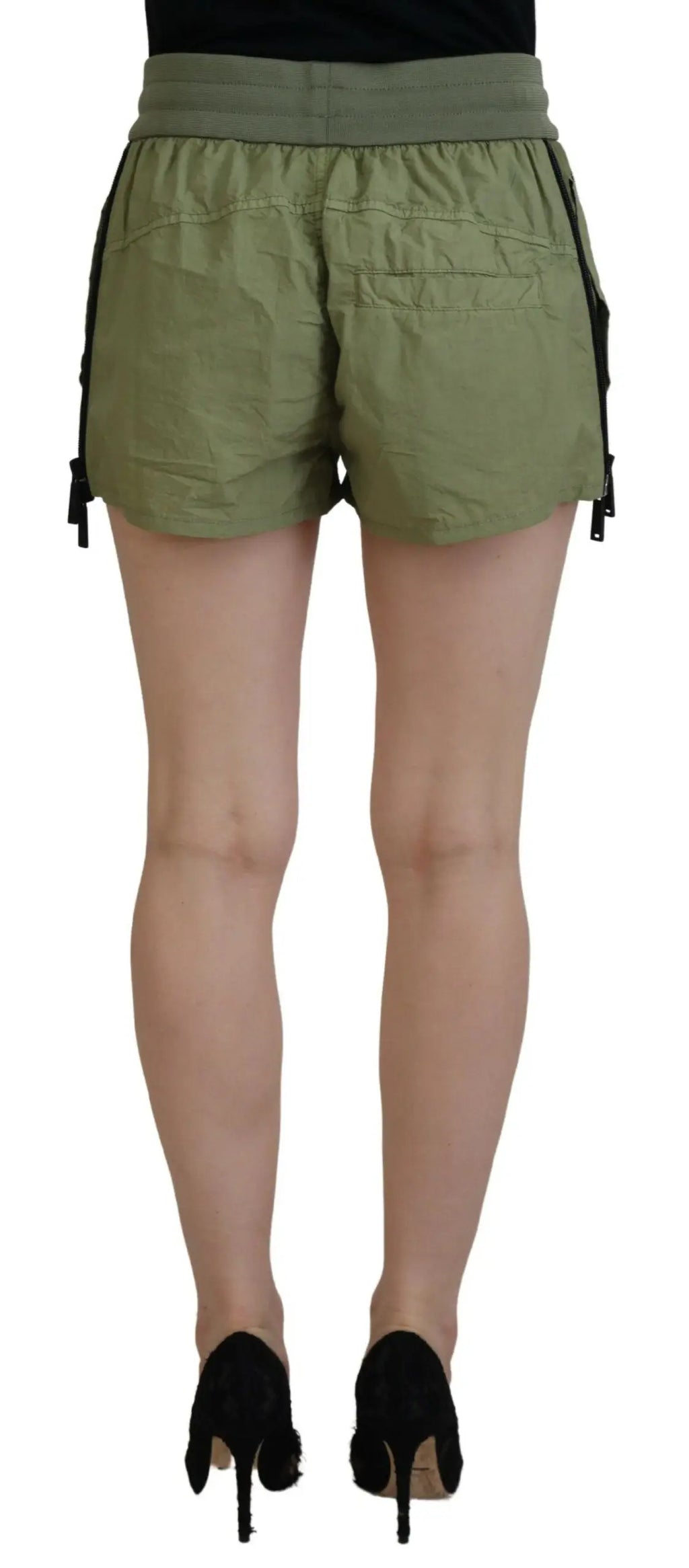 Shorts tapered en coton vert olive dsquared² avec panneaux latéraux noirs et détails de fermeture éclair