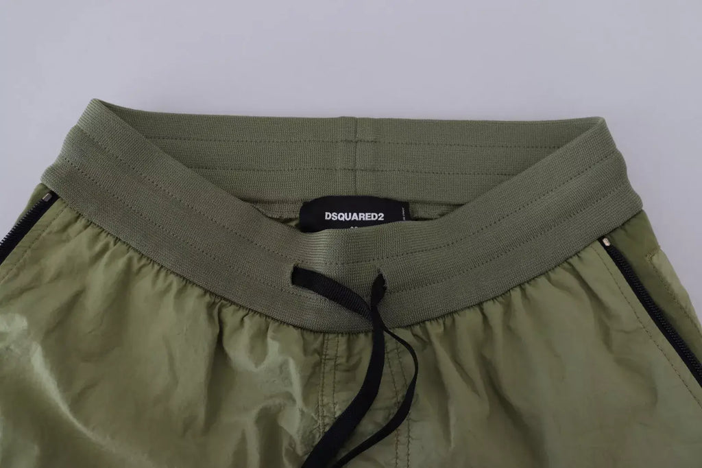 Shorts dsquared² verts en coton mi taille avec cordon de serrage, taille côtelée et zips noirs
