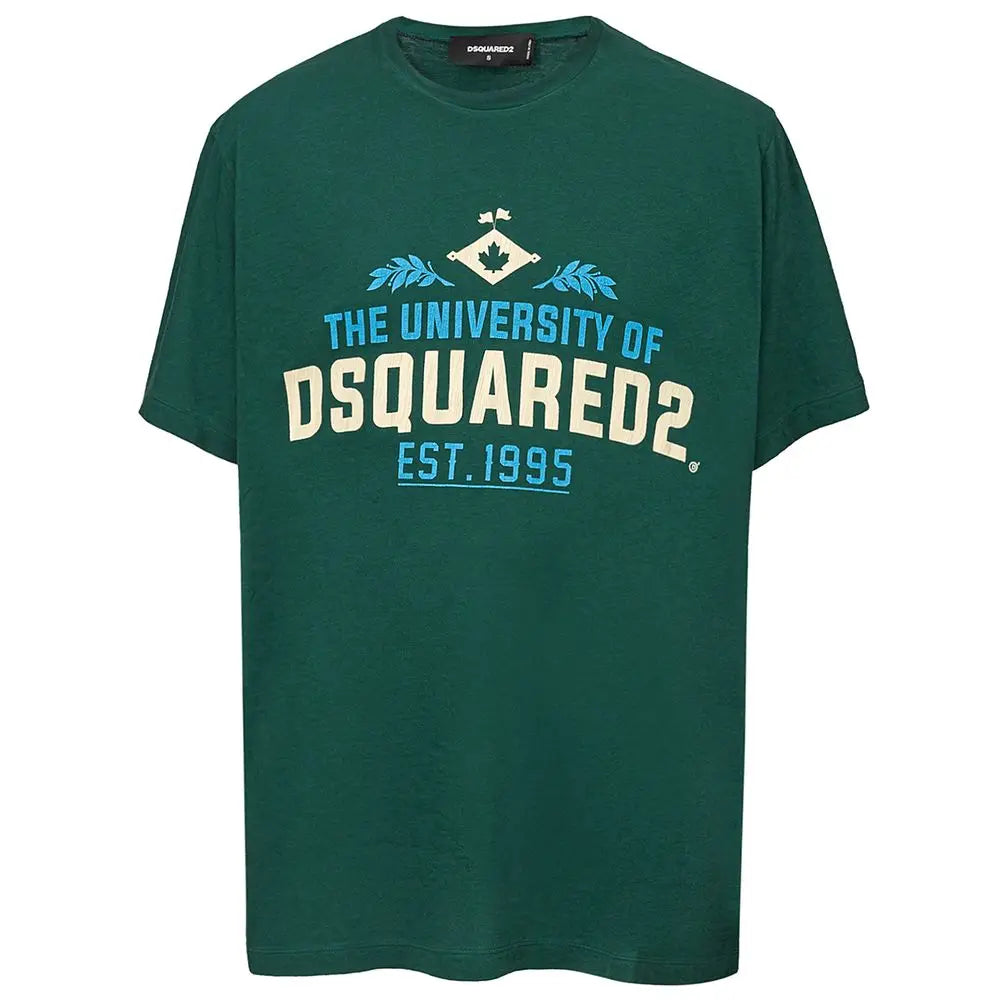 T-shirt dsquared² vert foncé en coton avec graphisme crème et bleu clair université dsquared² est