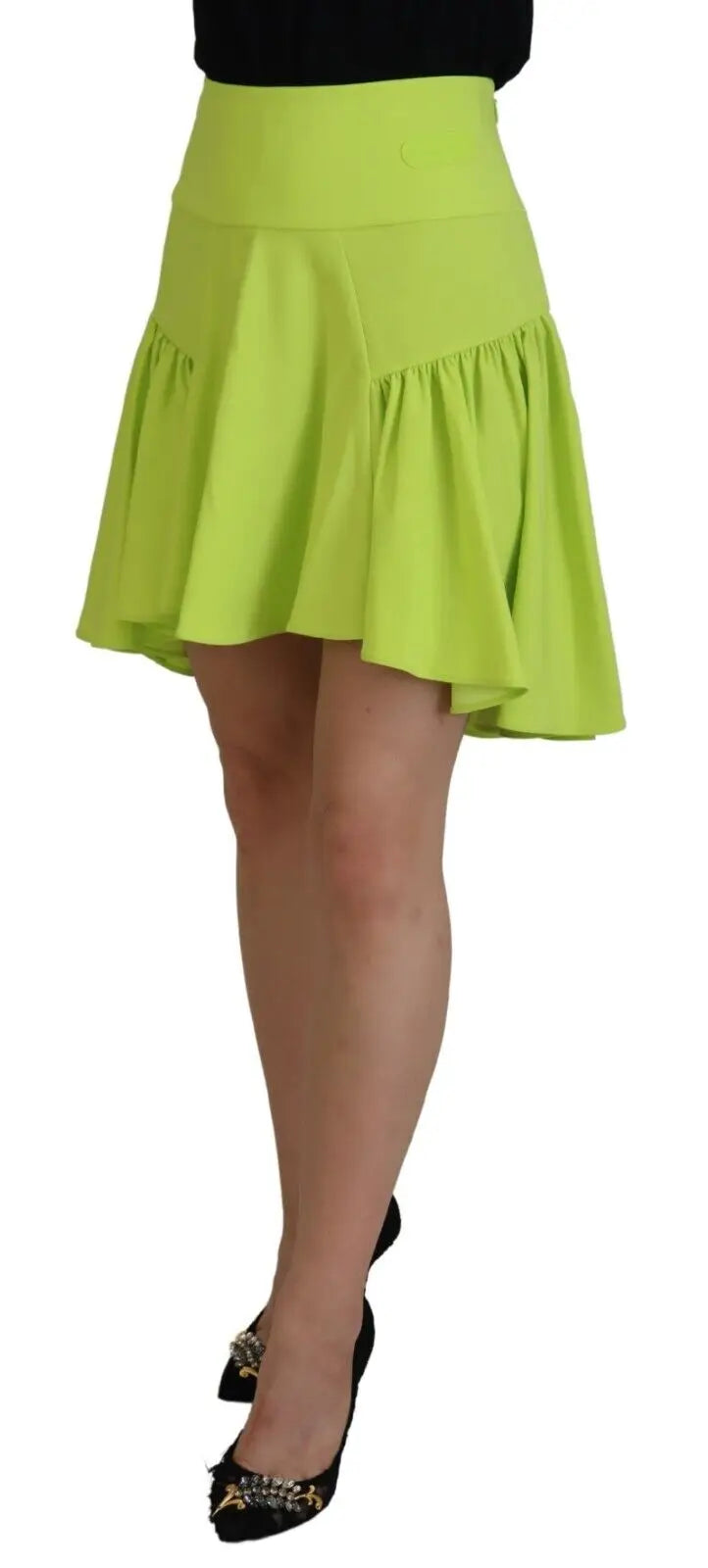 Vibrant lime green tiered dsquared² high waist a-line pleated mini skirt with flowing ruffles for women