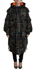 Dsquared² parka parka vert à capuche avec imprimé camouflage gothique et doublure orange en tissu matelassé