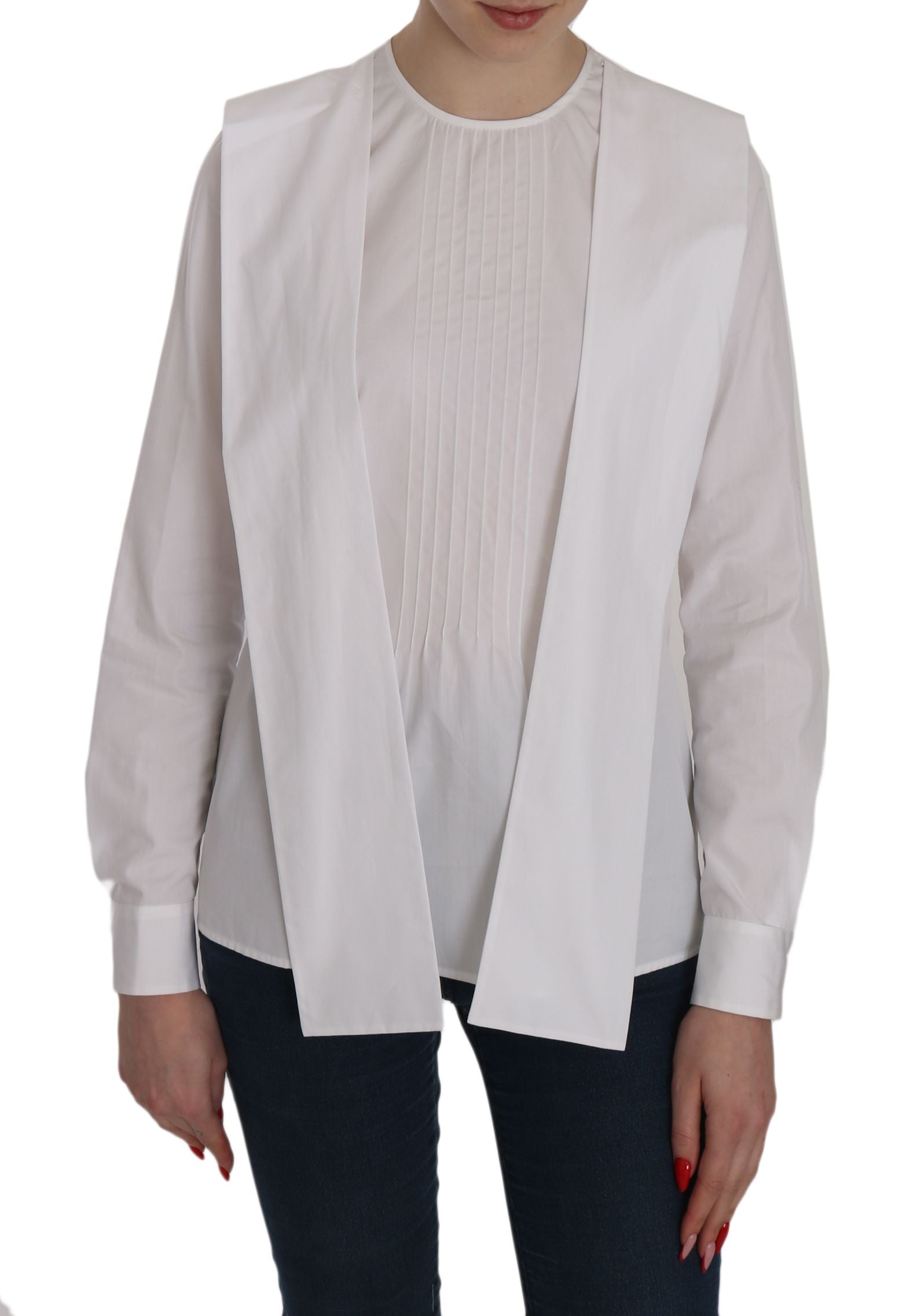 Chemise blanche à manches longues en coton de la marque Dsquared², col rond, vue de face.