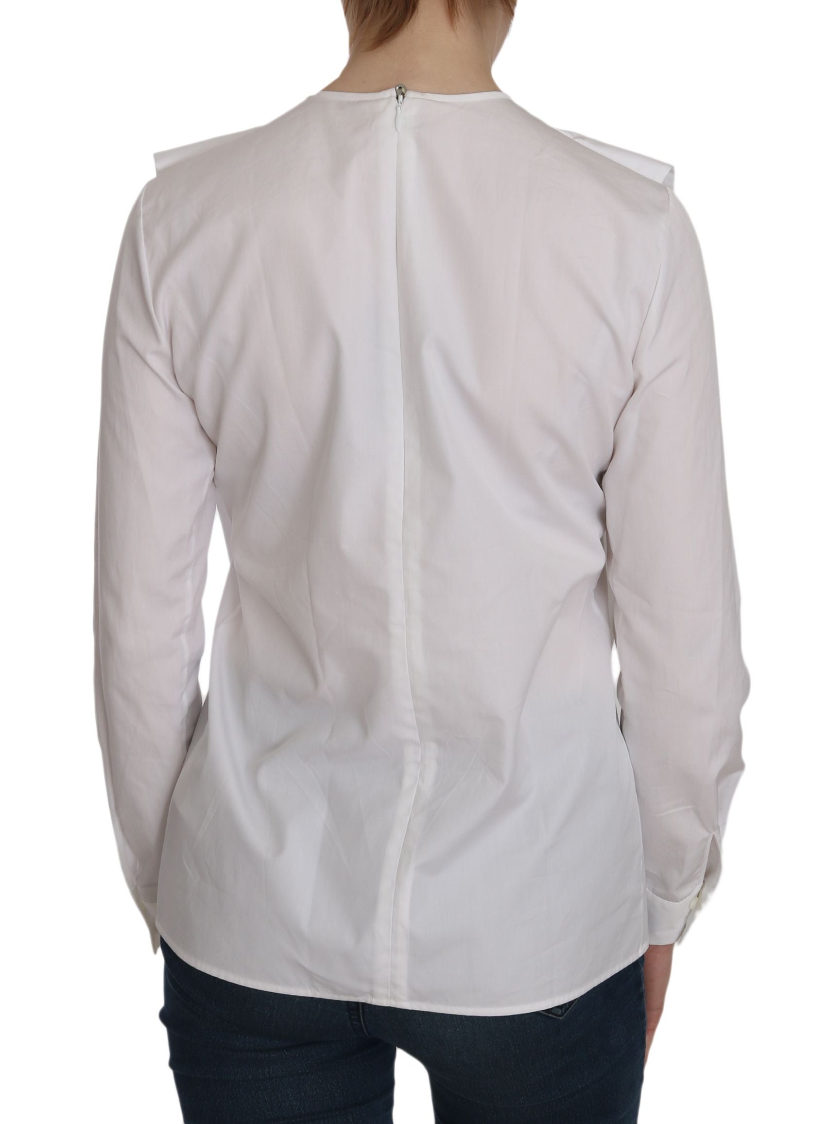 Chemise à manches longues en coton blanc de Dsquared², col ras du cou, look épuré et moderne.