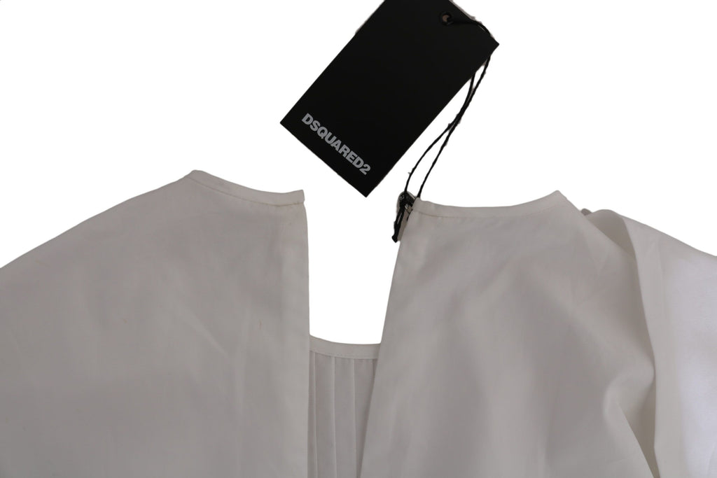 Chemise blanche à manches longues en coton Dsquared², col ras du cou élégante et confortable pour femme.