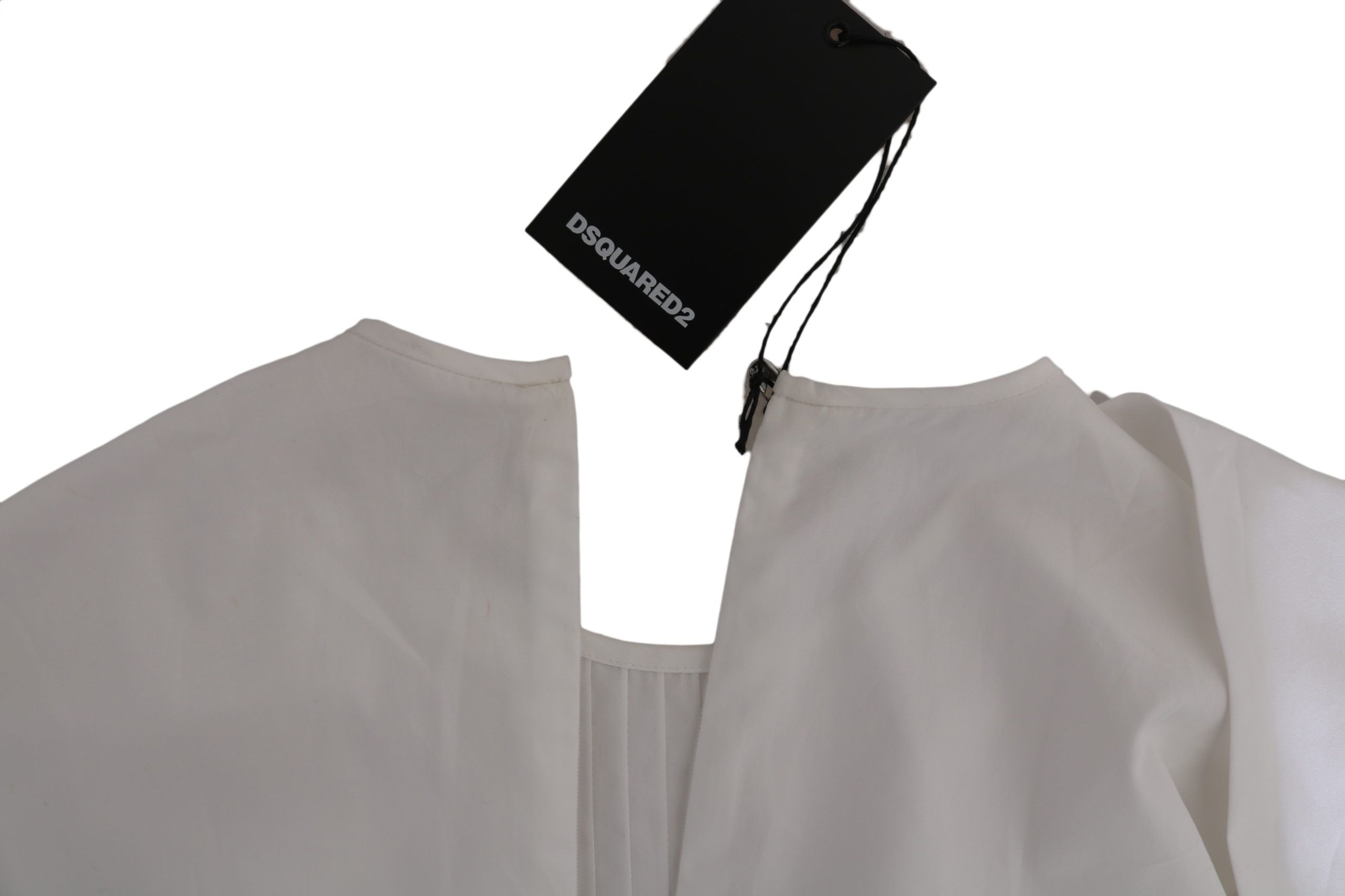 Chemise blanche à manches longues en coton Dsquared², col ras du cou élégante et confortable pour femme.