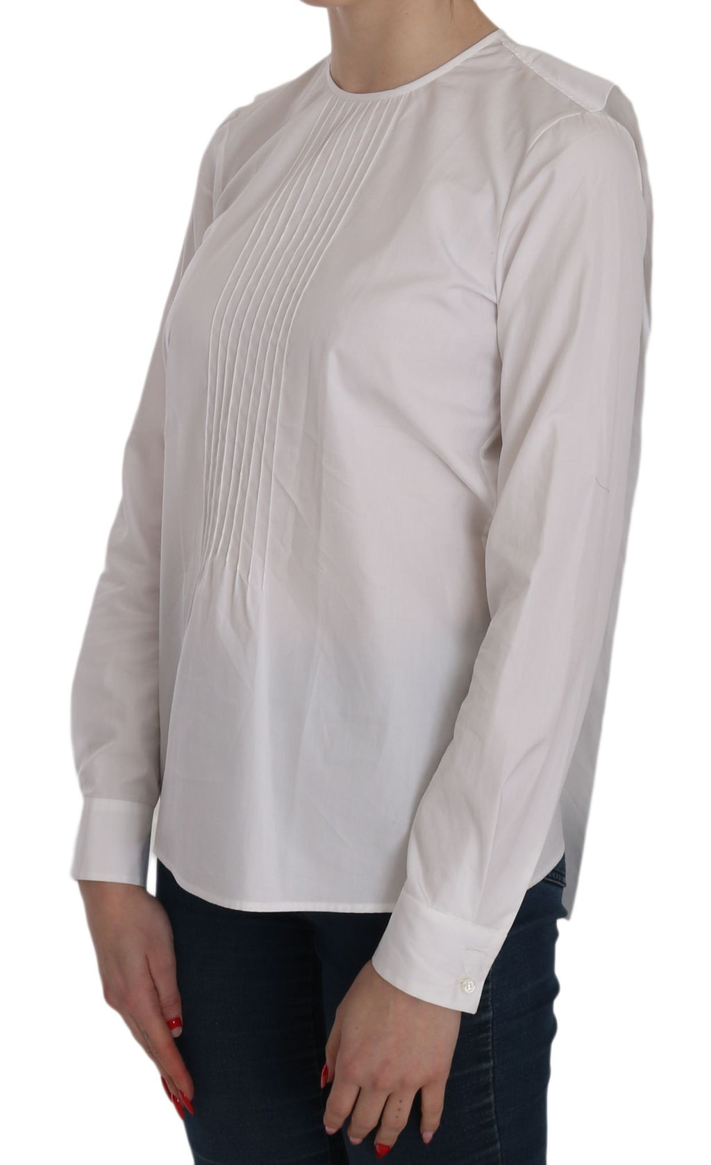 Blouse blanche à manches longues en coton de la marque Dsquared², col rond, élégante et confortable.