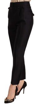 Pantalons cropped à taille haute noirs Dsquared² avec boutons décoratifs, modèlés en tissu élégant et tendance.