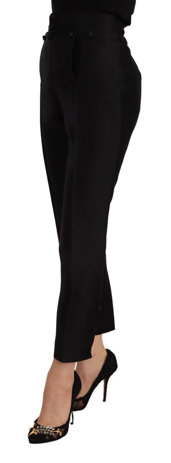Pantalon femme en laine noire à taille haute de Dsquared², coupe skinny élégante et ajustée, vue de face.