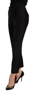 Pantalon femme en laine noire à taille haute de Dsquared², coupe skinny élégante et ajustée, vue de face.