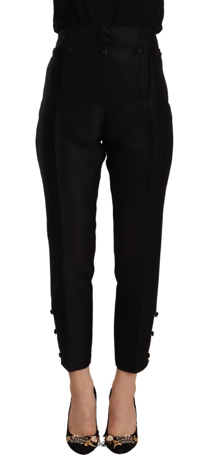 Pantalon skinny en laine noire à taille haute pour femmes de Dsquared², affiché sur un mannequin.
