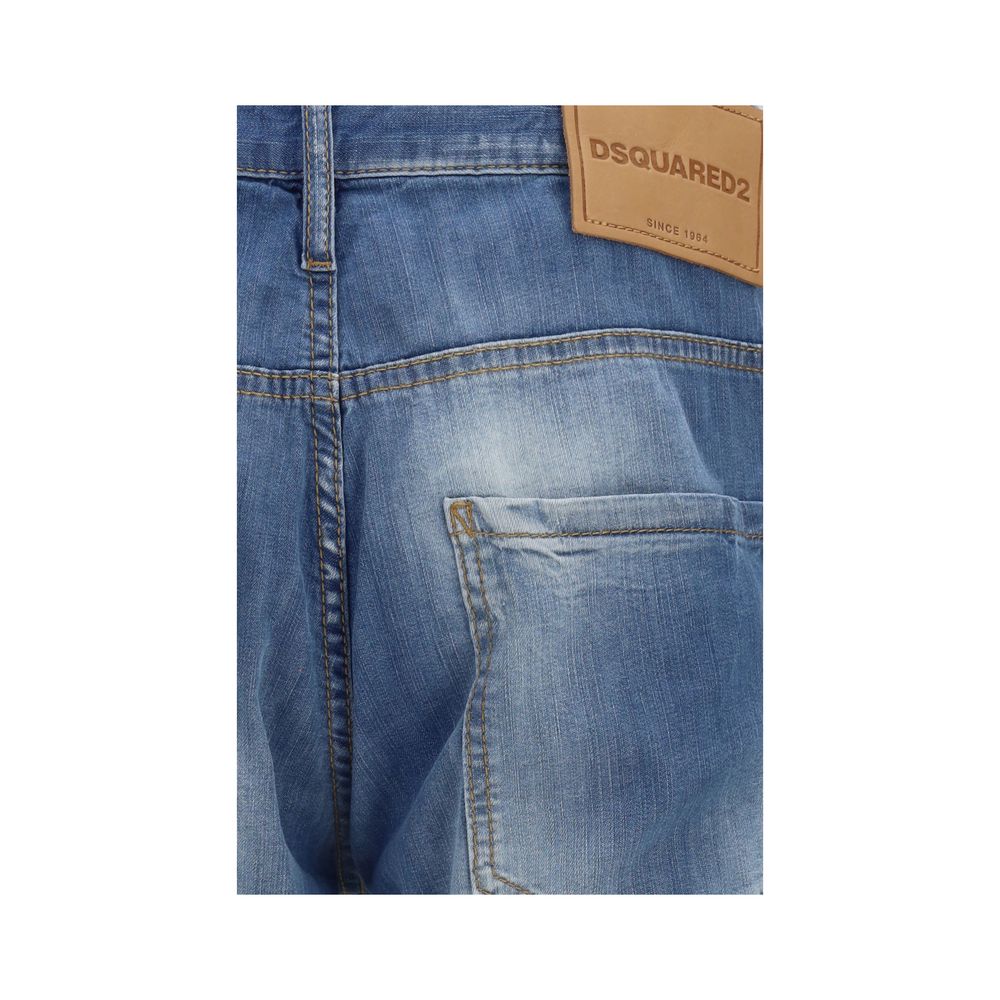 Jeans en denim en coton bleu de Dsquared², coupe classique et détail de couture visible.