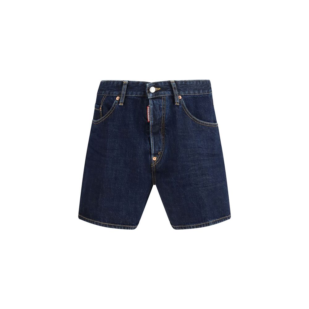Shorts bermuda en coton bleu de la marque Dsquared², avec coupe décontractée et détails modernes visibles sur la photo.