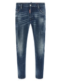 Jeans bleus en coton à coupe décontractée de Dsquared², style confortable et tendance, vue frontale montrant la poche et la taille