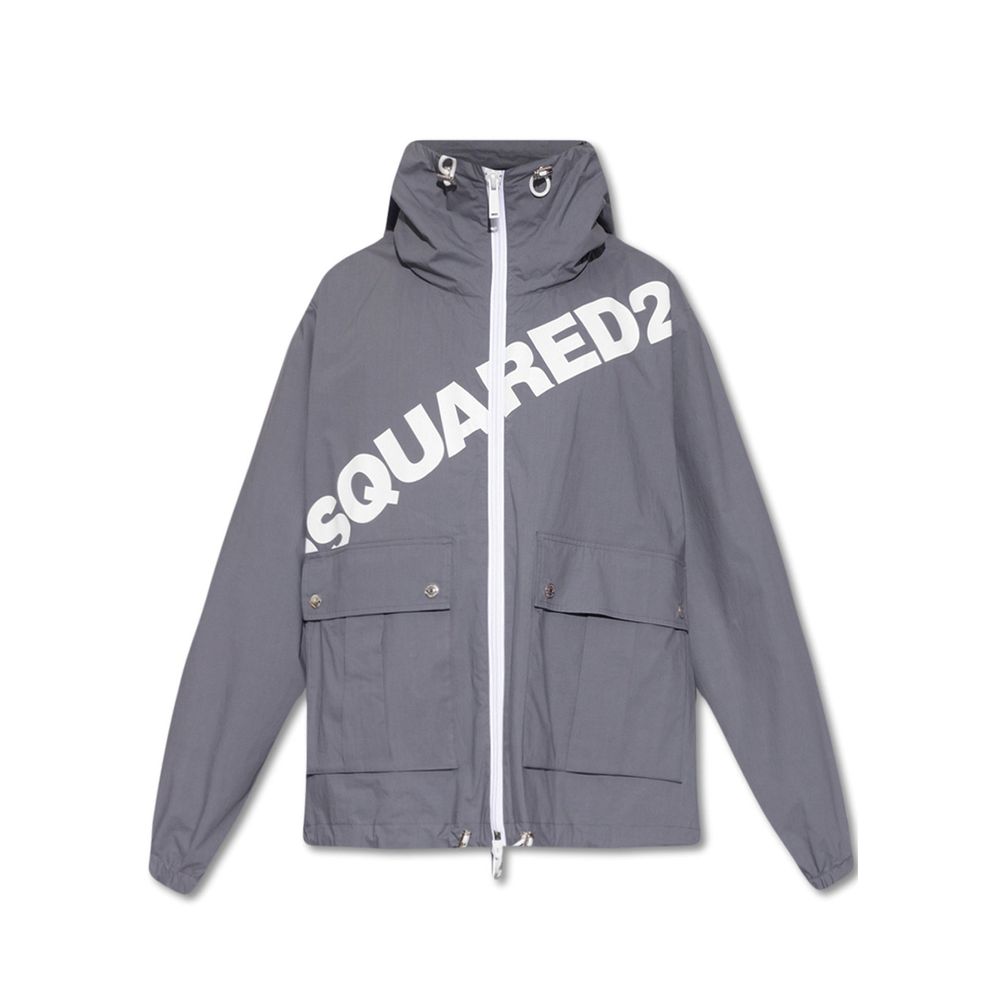 Veste en coton gris Dsquared², coupe décontractée avec col montant et fermeture éclair, idéale pour un style casual.