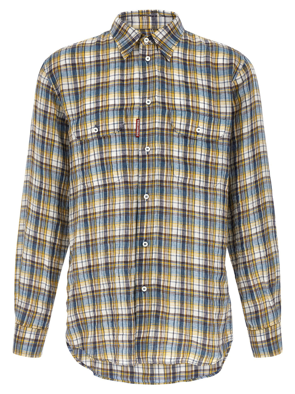 Chemisier en lin multicolore Dsquared² avec manches longues et col classique, décontracté et élégant.