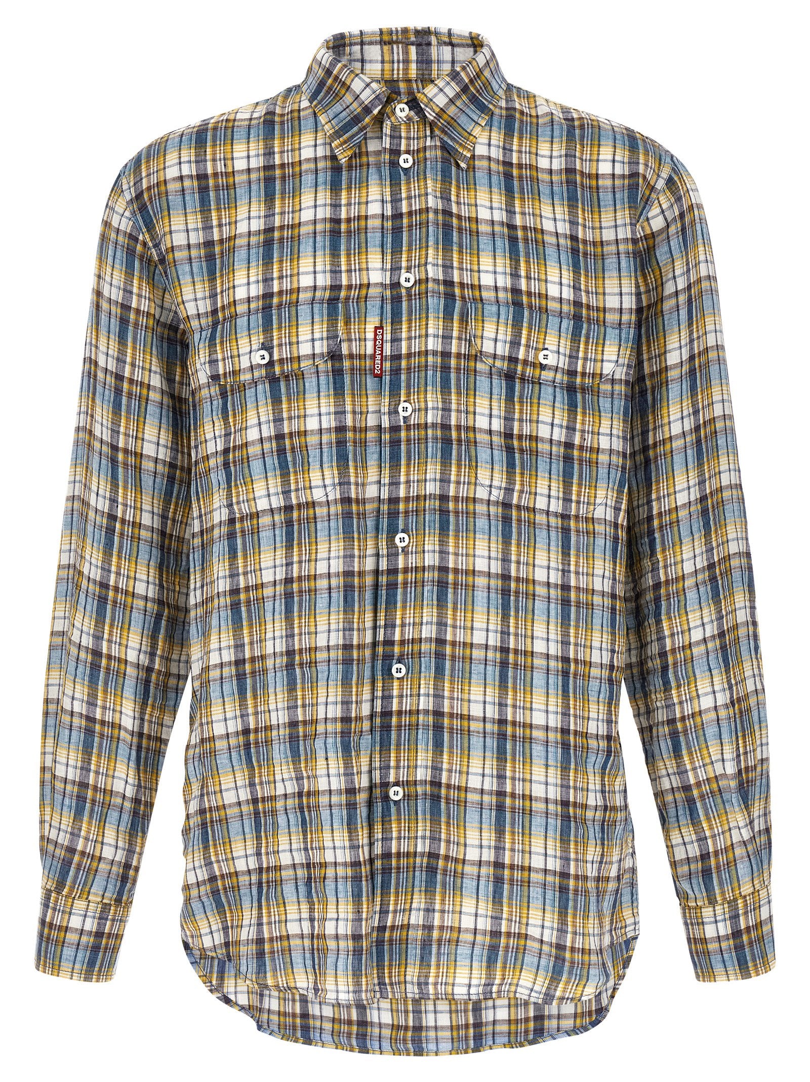 Chemisier en lin multicolore Dsquared² avec manches longues et col classique, décontracté et élégant.