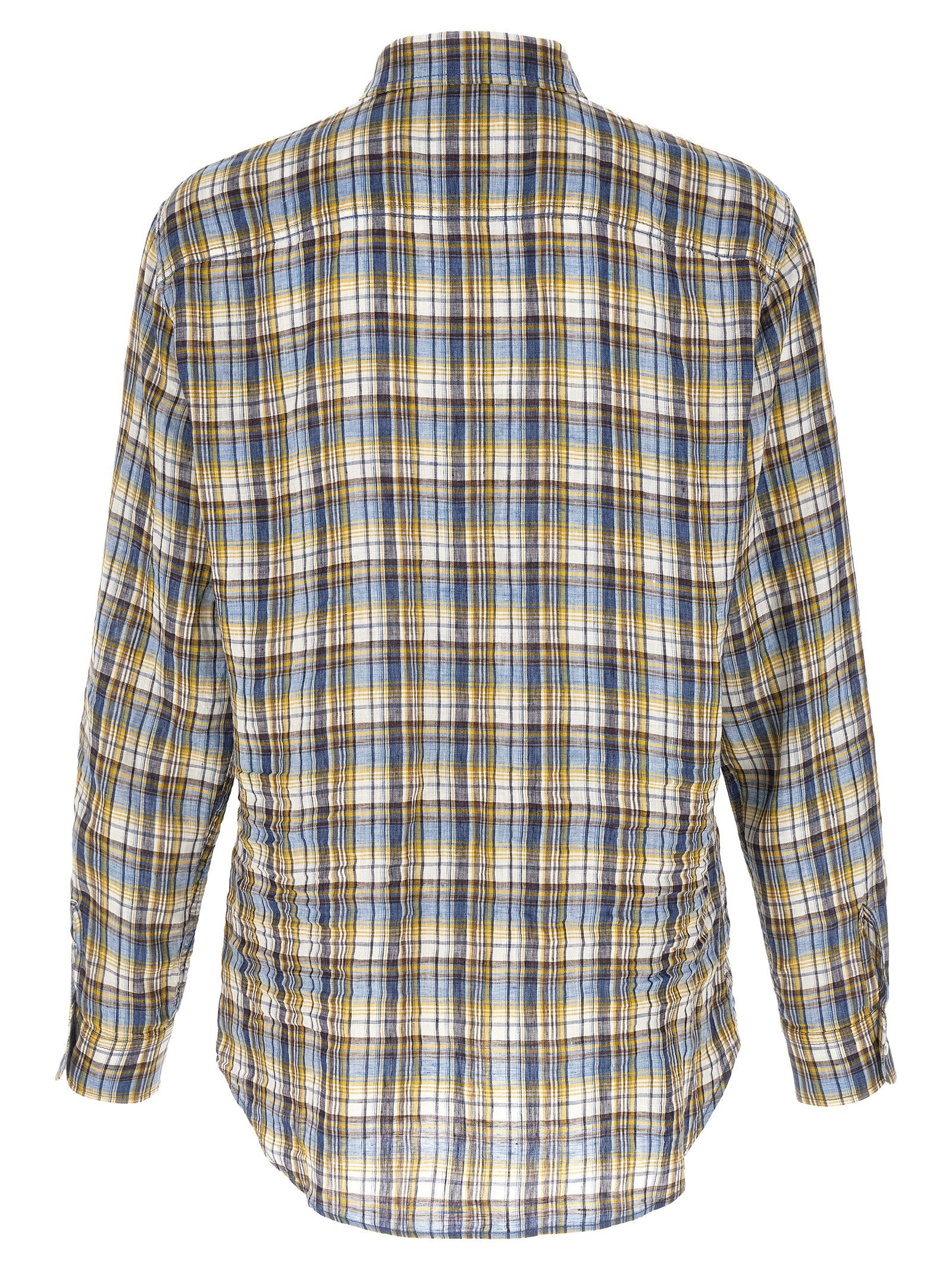 Chemisier en lin multicolore de Dsquared² avec manches longues et détails élégants, porté dans une image de mode.