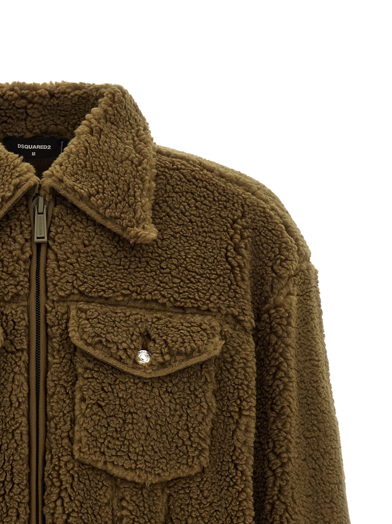 Veste longue en polyester marron de la marque Dsquared², vue de face, avec détails de couture visibles.