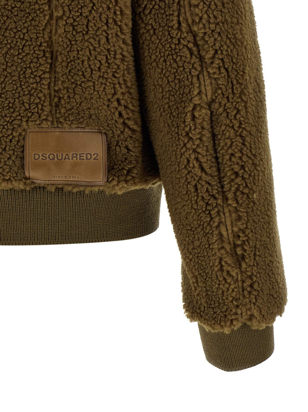 Veste longue en polyester marron de Dsquared², vue de face, avec détails de couture et fermeture éclair visible.