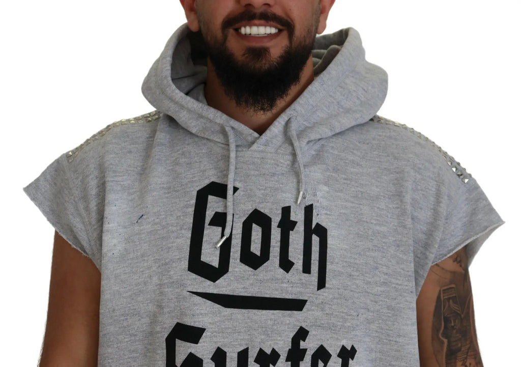 Sweat à capuche sans manches dsquared² gris clair en coton avec lettrage goth surfer noir et clous argentés aux épaules