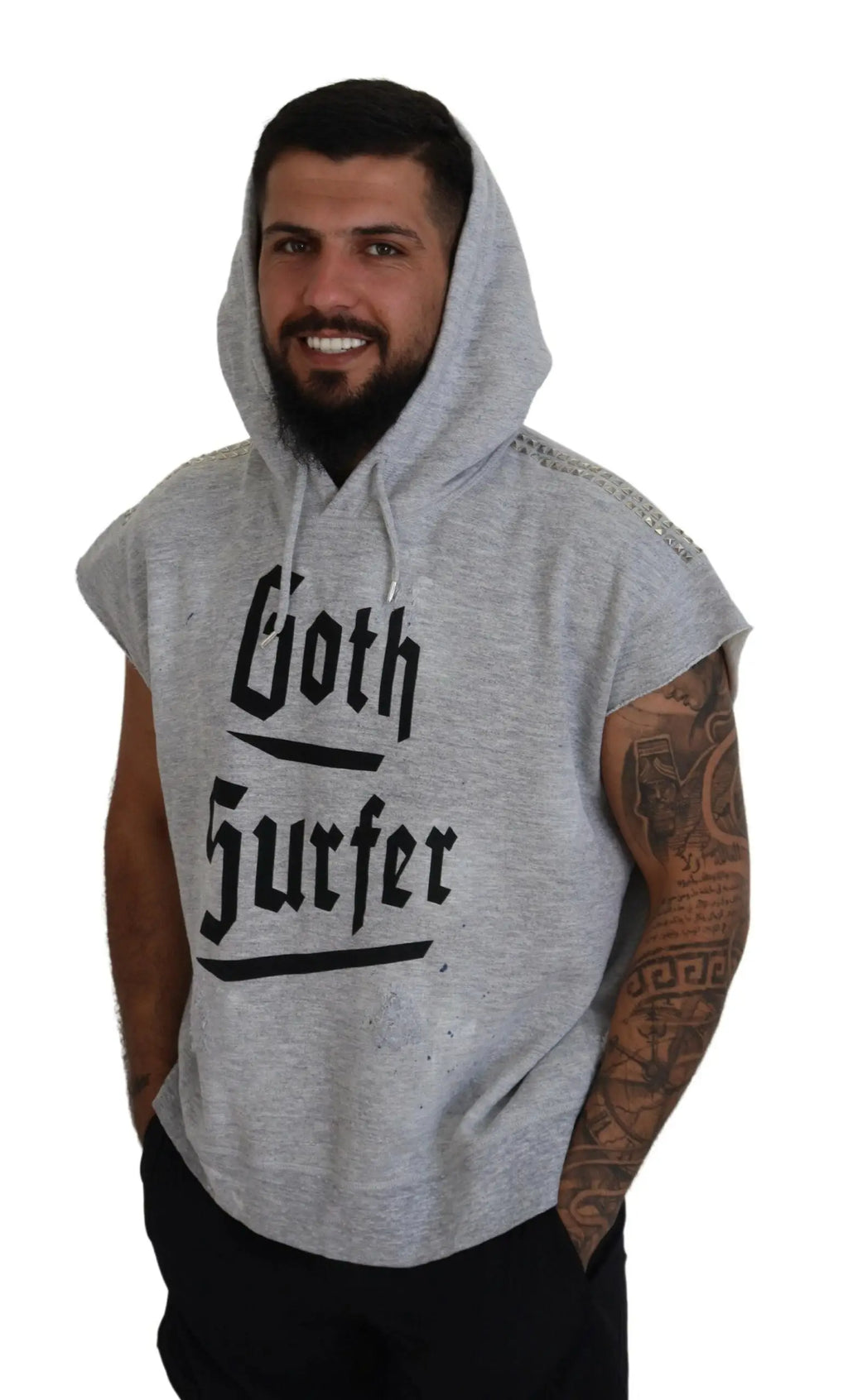 T-shirt à capuche sans manches gris dsquared² en coton avec inscription goth surfer en noir sur le devant