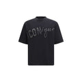 T-shirt en coton noir Dsquared², coupe classique, porté sur un mannequin, détails du col rond et logo discret visible.