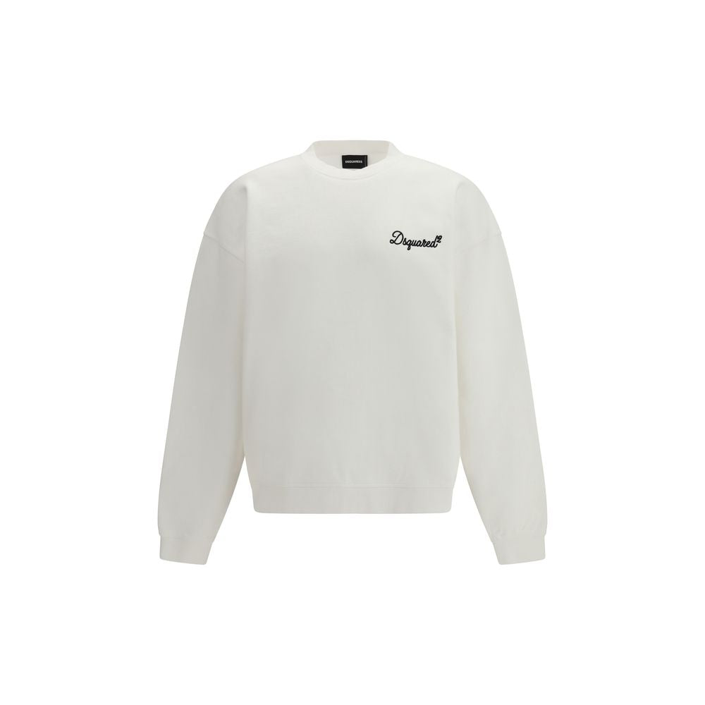 Sweatshirt en coton blanc de Dsquared², style décontracté avec logo discret, porté sur un mannequin.