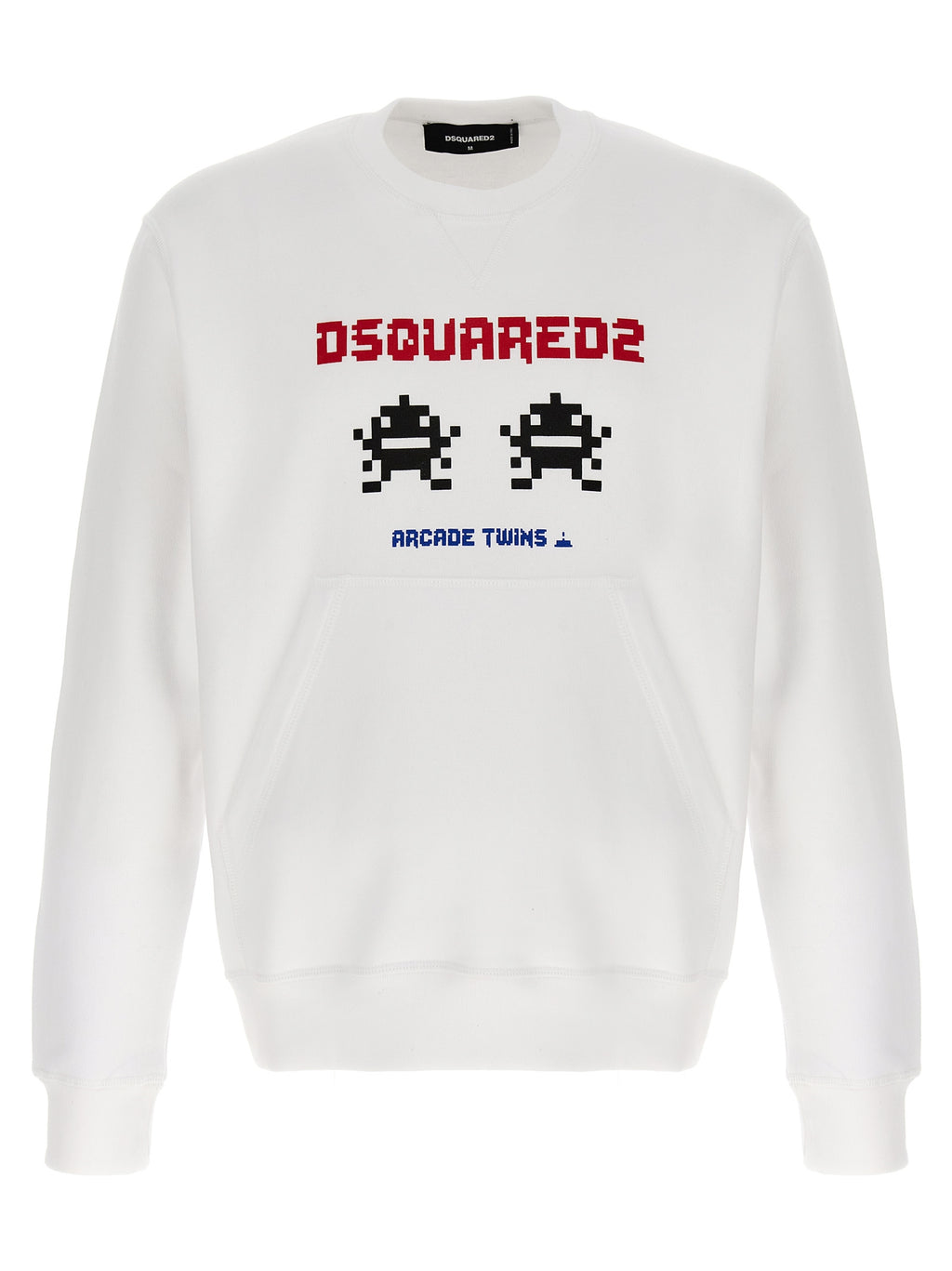 Sweatshirt en coton blanc de la marque Dsquared², vue de face, avec logo discret sur la poitrine.