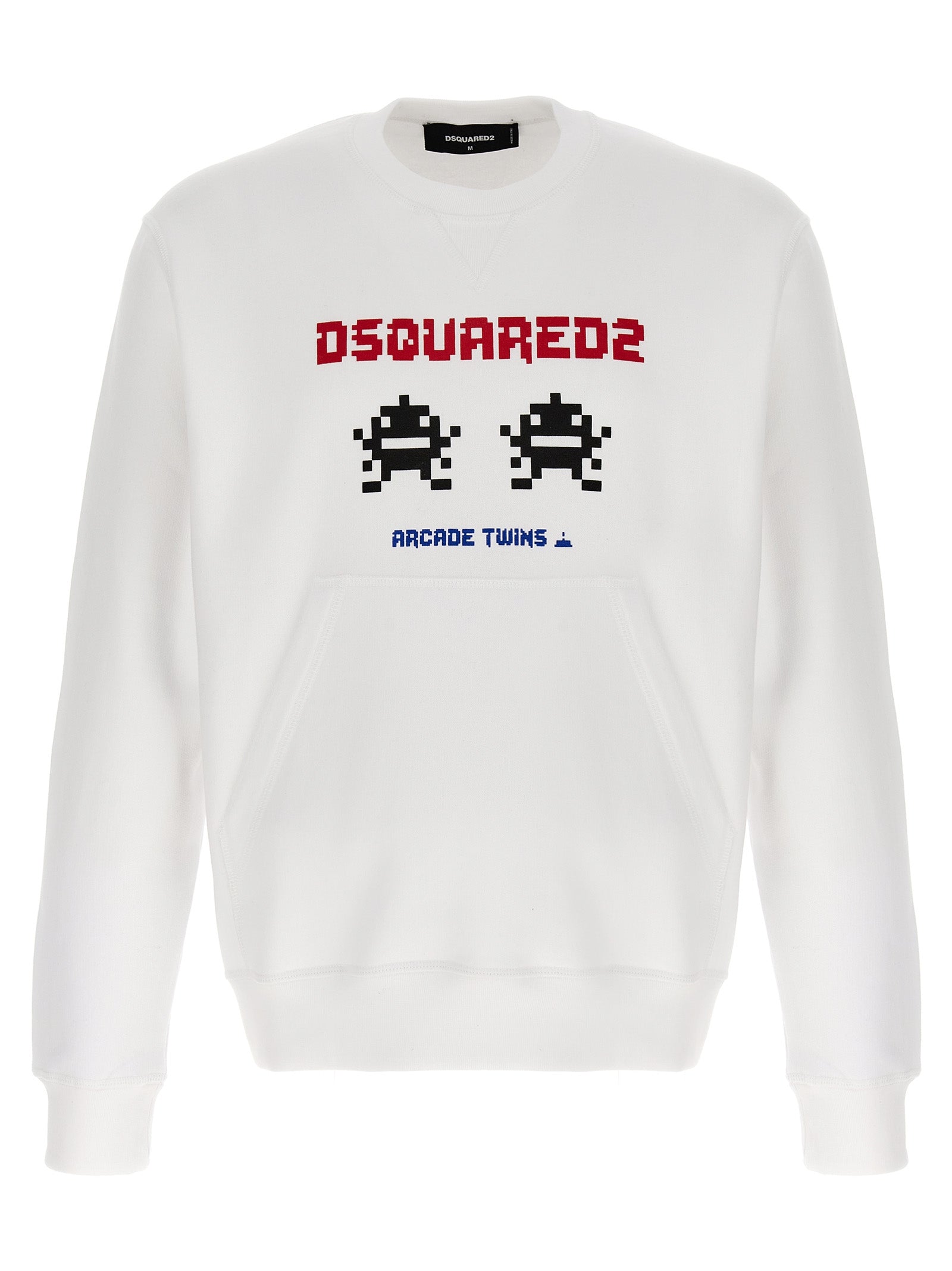 Sweatshirt en coton blanc de la marque Dsquared², vue de face, avec logo discret sur la poitrine.