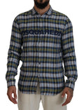 Chemise homme à manches longues dsquared² à carreaux multicolores bleu gris jaune avec logo dsquared2 sur la poitrine