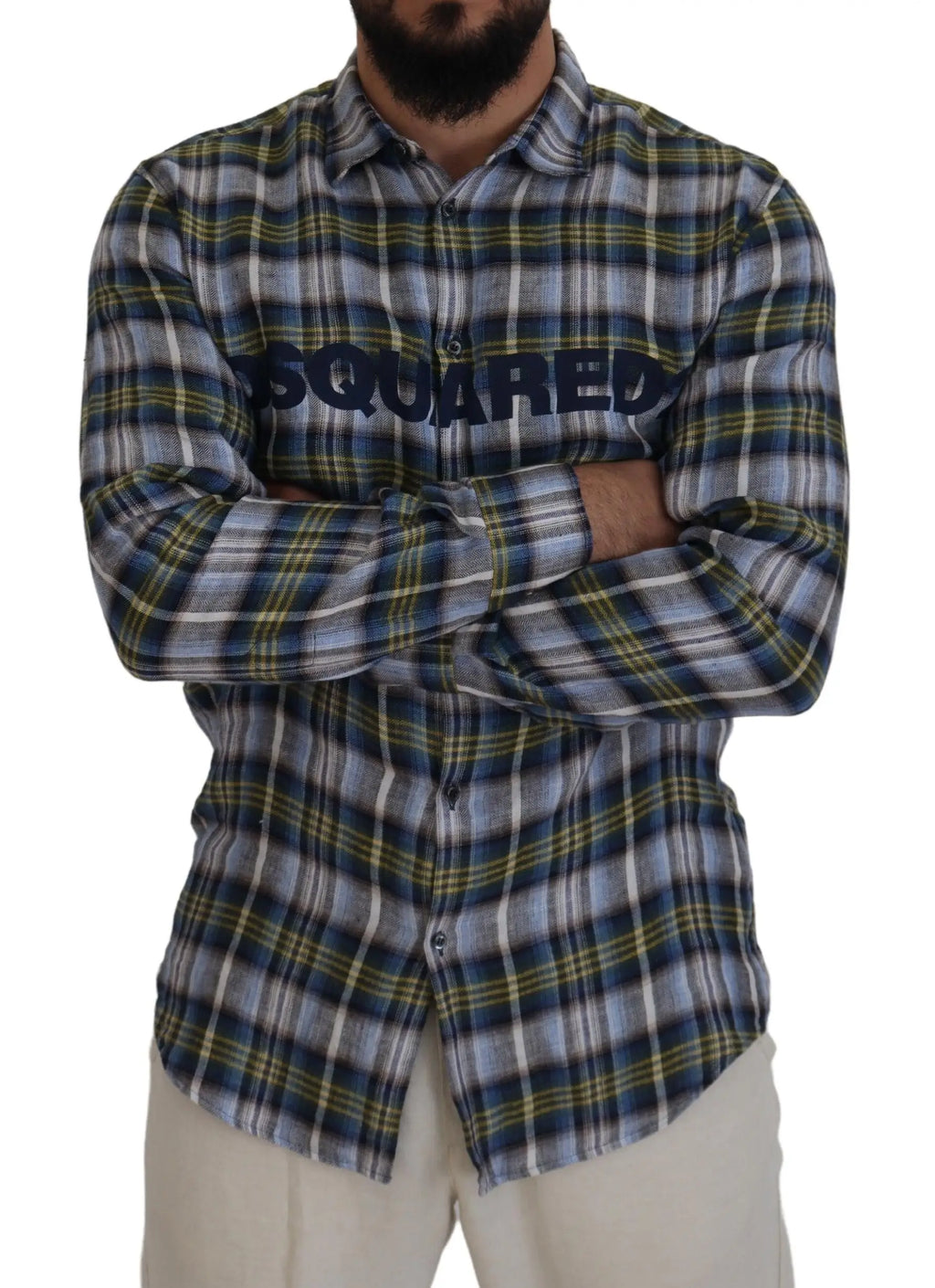 Chemise à manches longues dsquared² multicolore bleu vert blanc à carreaux avec logo dsquared2 sur la poitrine