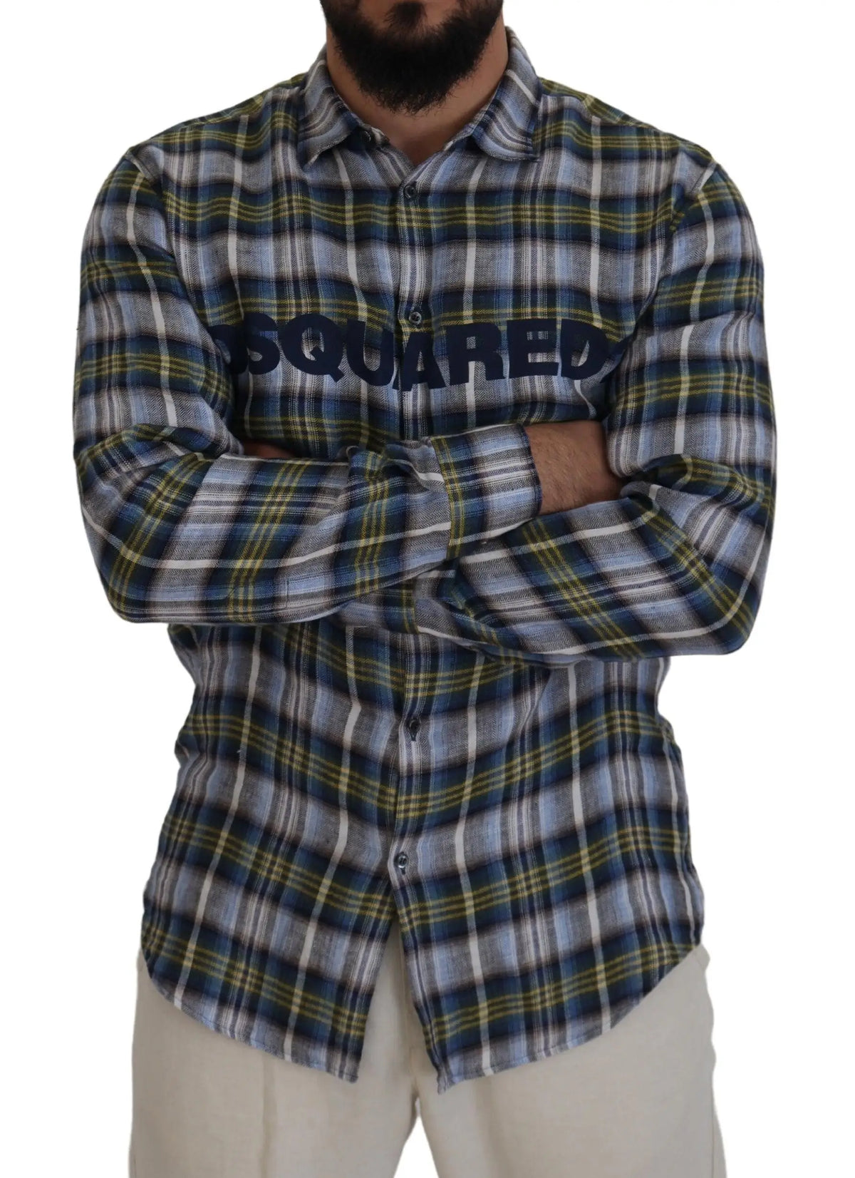 Chemise à manches longues dsquared² multicolore bleu vert blanc à carreaux avec logo dsquared2 sur la poitrine