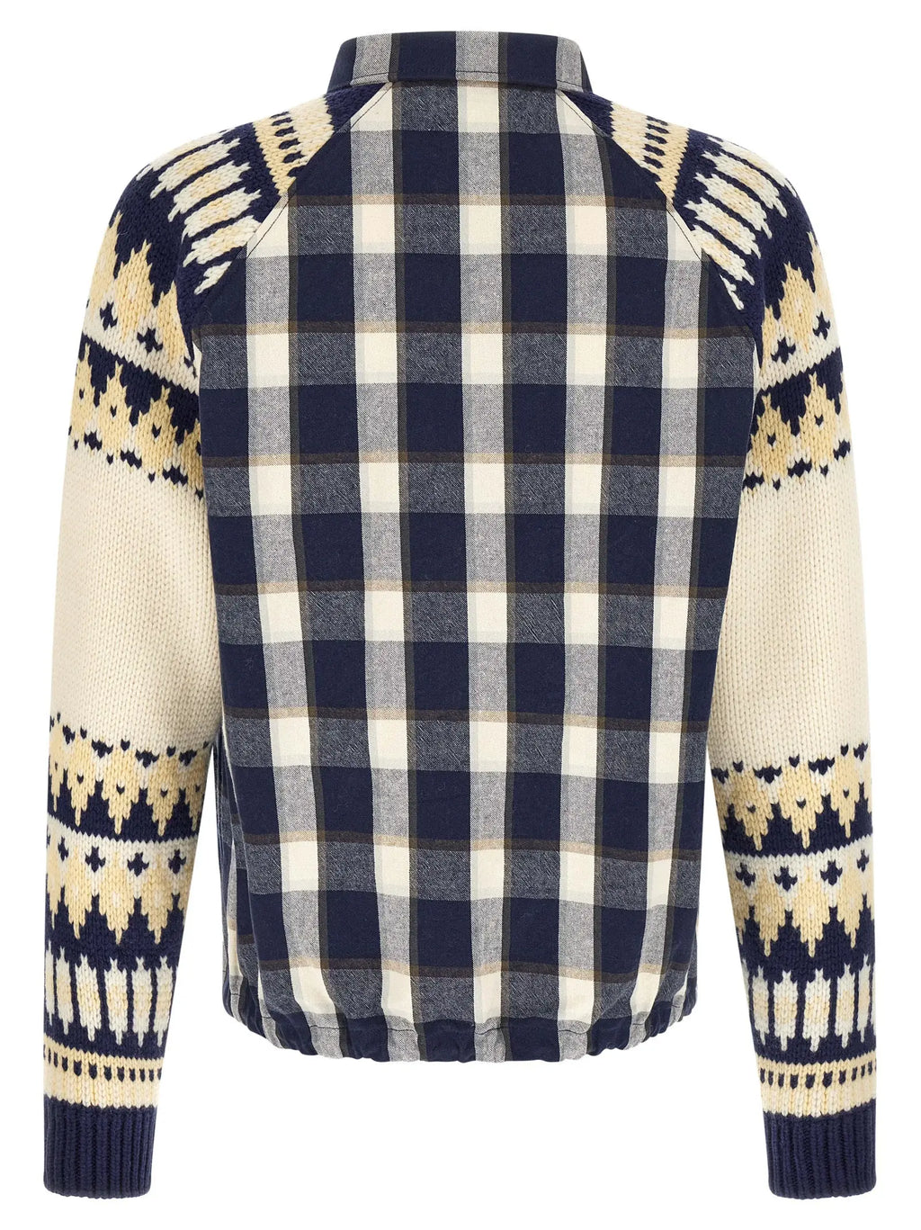 Dsquared² blouse en coton multicolore avec manches raglan à motifs nordiques et tricot à carreaux bleu marine et crème