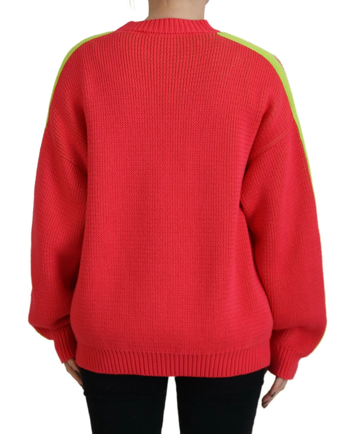 Pull en coton multicolore dsquared² rouge avec panneaux néon verts aux épaules en maille côtelée