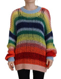 Pull en maille mohair multicolore dsquared² avec rayures arc-en-ciel, texture douce et poignets côtelés bleu pastel