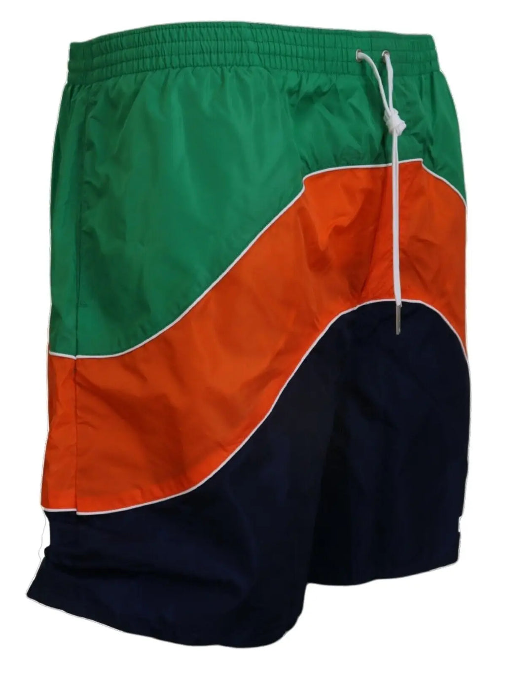 Dsquared² multicolor logo print homme shorts de bain color-block vert orange bleu marine avec cordon blanc