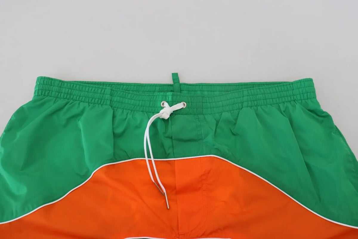 Dsquared² multicolor logo print swimwear short vert et orange avec cordon blanc pour homme plage