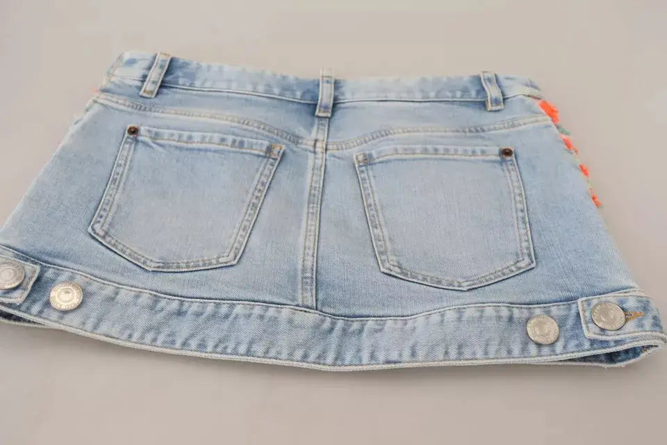 Mini-jupe en denim clair dsquared² avec boutons argentés et bordure orange en polyester multicolore taille basse